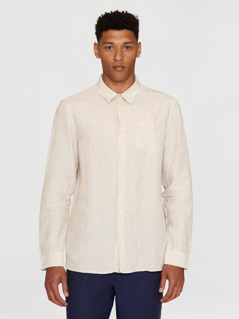 KnowledgeCotton Apparel - MEN Custom fit linen shirt Shirts 1449 Yarndyed - Light feather gray