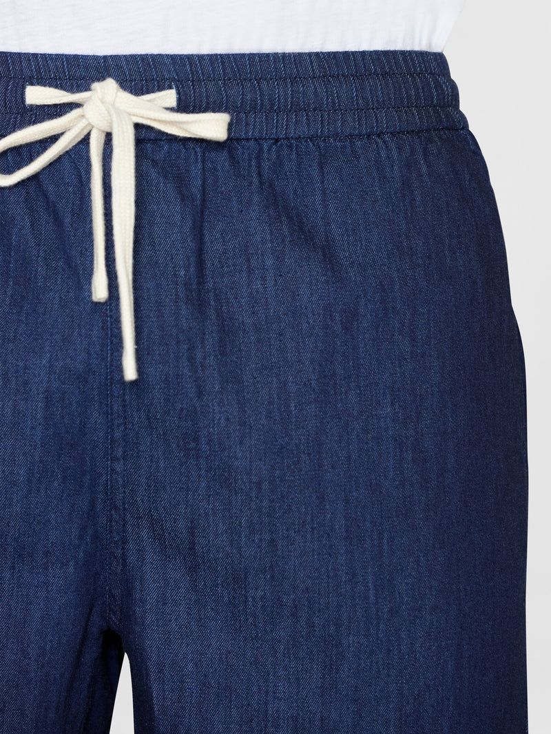 KnowledgeCotton Apparel - MEN FIG loose denim classic indigo shorts - GOTS/Vegan Shorts 3051 Classic indigo