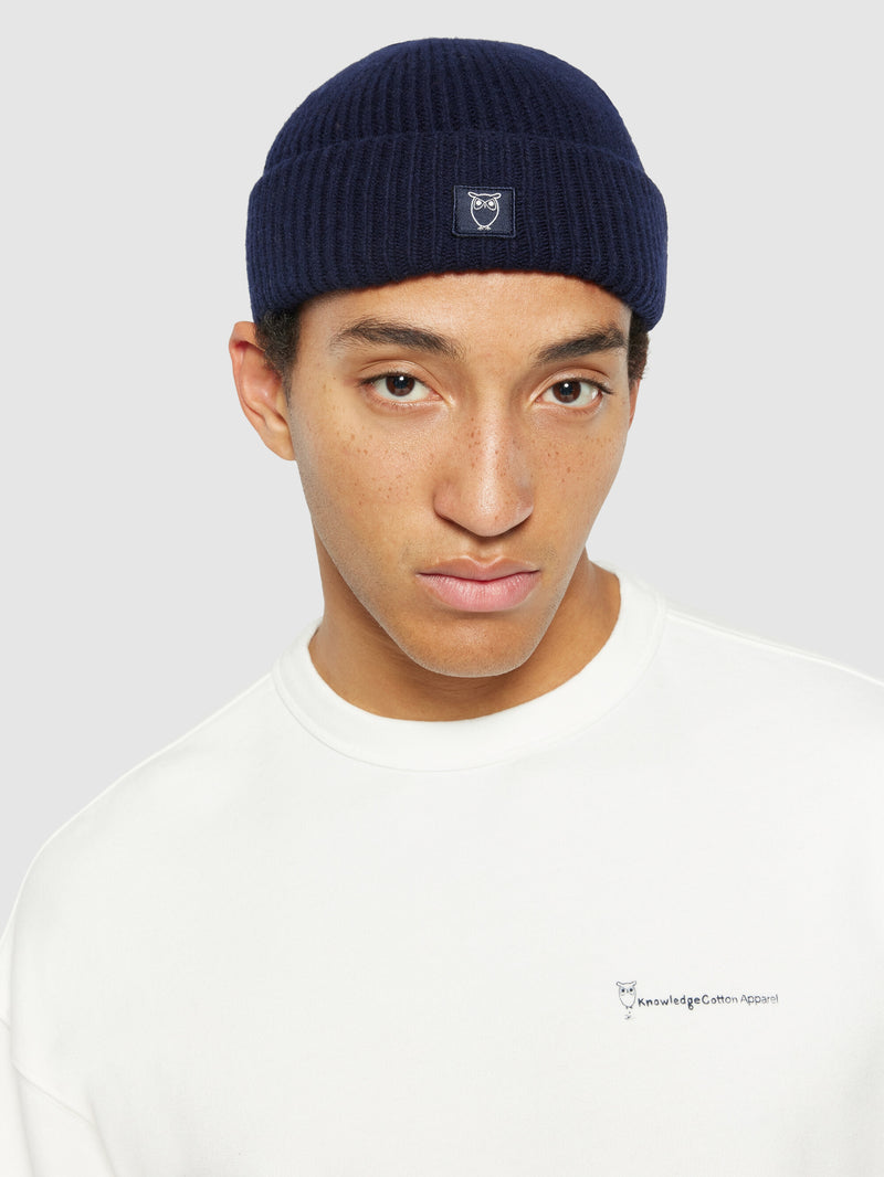 KnowledgeCotton Apparel - UNI Low wool rib beanie Hats 1001 Total Eclipse