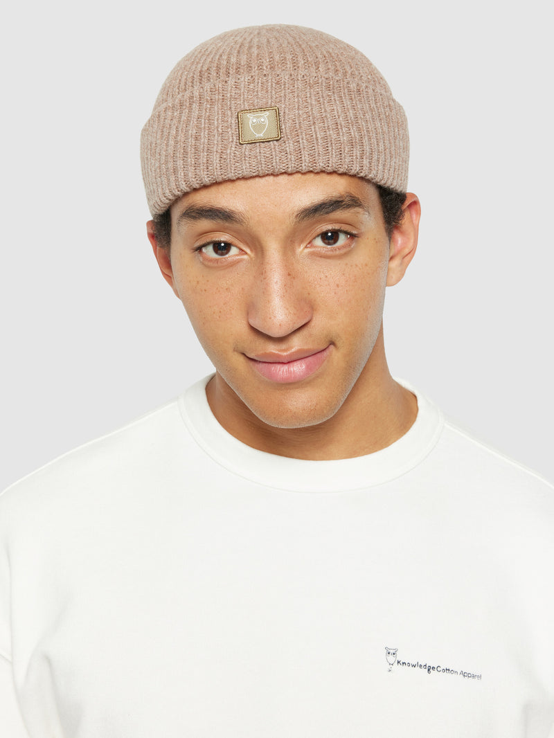 KnowledgeCotton Apparel - UNI Low wool rib beanie Hats 1336 Kelp melange