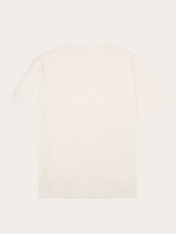 KnowledgeCotton Apparel - MEN Narrow striped slub t-shirt T-shirts 8033 Creme Stripe