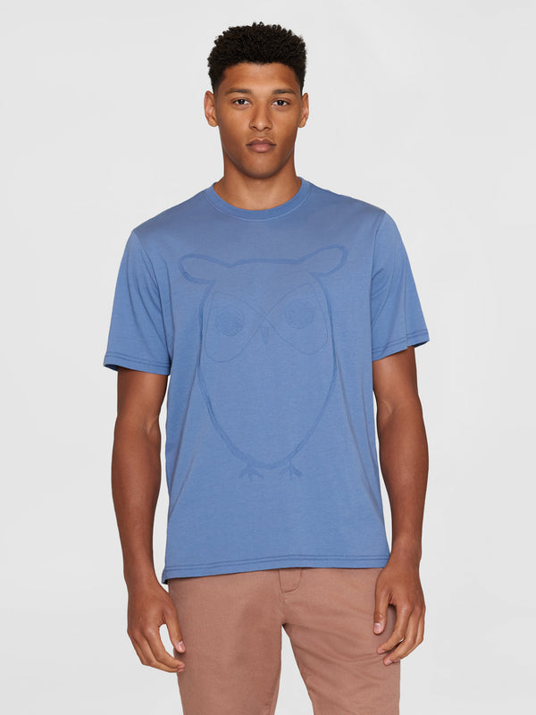 KnowledgeCotton Apparel - MEN Regular big owl front print t-shirt - GOTS T-shirts 1432 Moonlight Blue