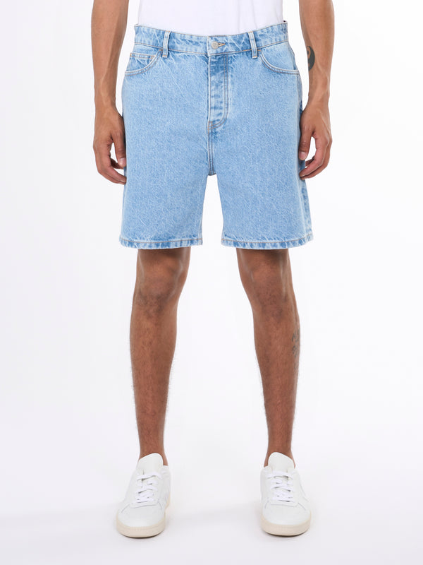 KnowledgeCotton Apparel - MEN REBORN™ 5-pocket bleached short Denims 3050 Bleached Stonewash