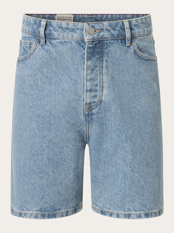 KnowledgeCotton Apparel - MEN REBORN™ 5-pocket bleached short Denims 3050 Bleached Stonewash